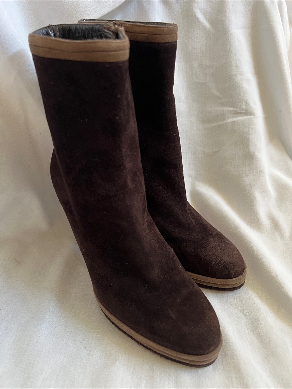 Stuart Weitzman Brown Suede Mid-Calf Heel Boots